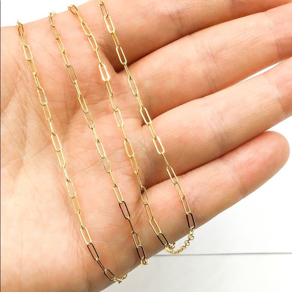 14k Gold Filled Tiny Paperclip Dainty Chain Necklace - Picture 8 of 11